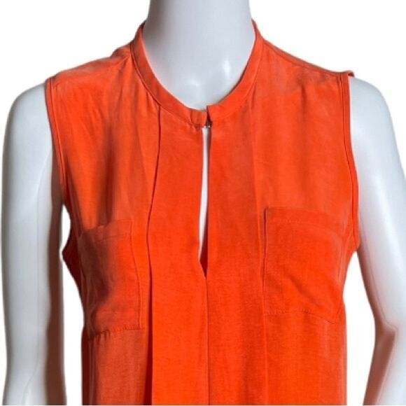 Massimo Dutti Dress Women Small Orange Sleeveless Pleat Front Keyhole Midi Party - Picture 4 of 5